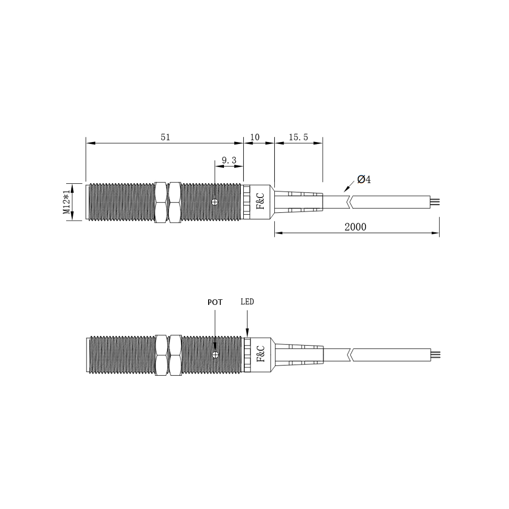 FKC1205-N/15D M12 габариты
